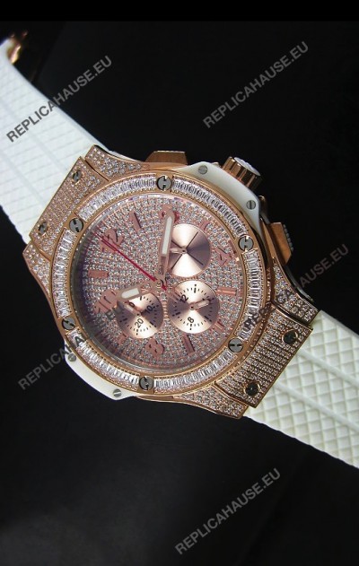 Hublot Big Bang Rose Gold Watch Quartz Movement in White Strap