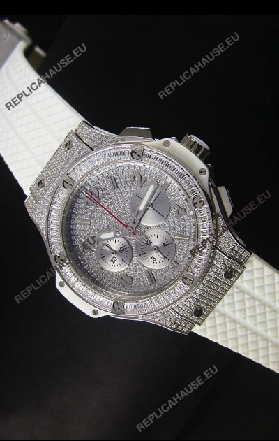Hublot Big Bang Rose Stainless Steel Watch Quartz Movement in White Strap
