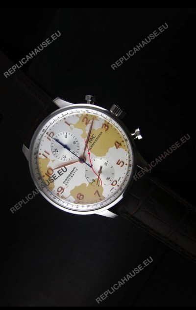 IWC Portuguese Chronograph Swiss Replica Watch in Map Printed Dial - 1:1 Mirror Replica Edition