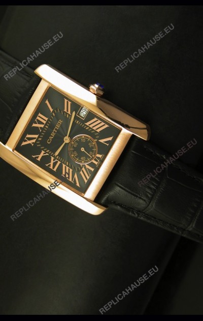 Cartier Tank Anglaise Japanese Replica Watch 34MM - Black Dial Pink Gold 