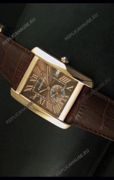 Cartier Tank Anglaise Japanese Replica Watch 34MM - Brown Dial Pink Gold