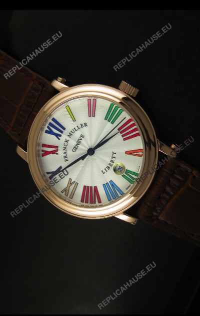 Franck Muller Master of Complications Liberty Japanese Replica Watch in Pink Gold Case
