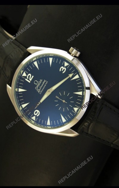 Omega Seamaster Railmaster Japanese Replica Watch in Black Leather Strap