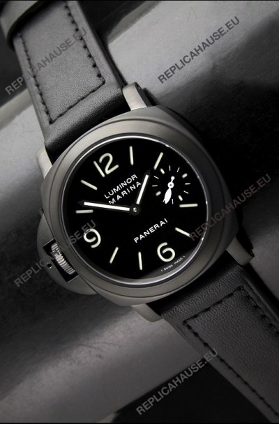 Panerai Luminor Marina Left Hand Wind PVD Swiss Watch - Leather Strap