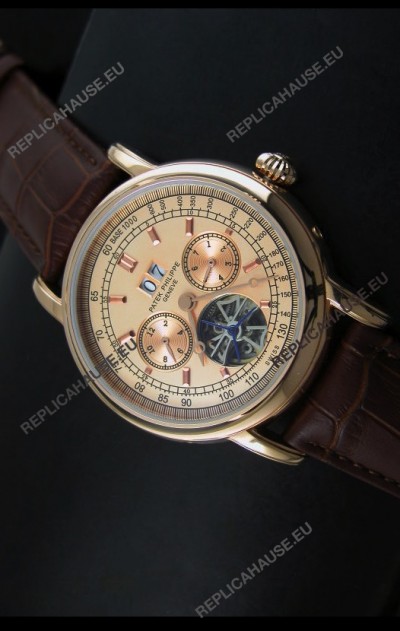 Patek Philippe Complications Tourbillon Japanese Replica Watch in Pink Gold