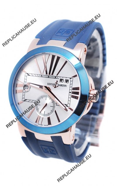 Ulysse Nardin Executive Dual Time Japanese Replica Watch in Smooth Blue Bezel