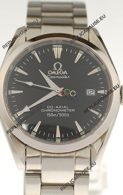 Omega SeaMaster CO AXIAL Swiss Replica Watch in Black Dial