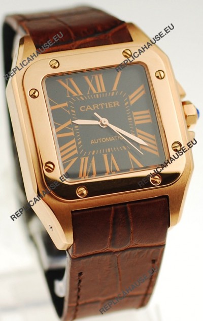 Cartier Santos 100 Swiss Replica Gold Automatic Watch
