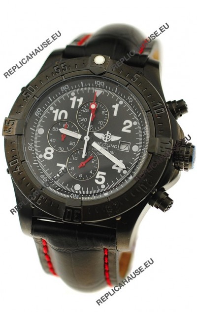 Breitling Chronograph Chronometre Japanese Replica PVD Watch in Black Strap