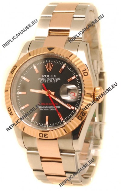 Rolex Datejust Turn O Graph Japanese Rose Gold Watch in Black Dial