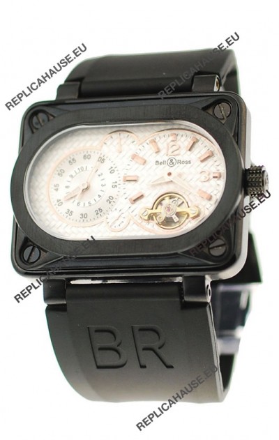 Bell and Ross BR Minuteur Tourbillon PVD Japanese Watch in White Dial