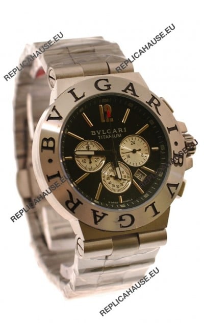 Bvlgari Diagono Mens Scuba japanese Replica Watch in Black Dial