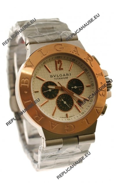 Bvlgari Diagono Mens Scuba japanese Replica Watch in Cream Carbon Dial