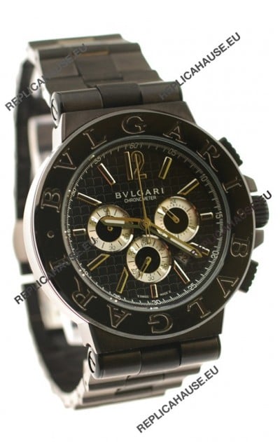 Bvlgari Diagono Mens Scuba japanese Replica PVD Watch in Black