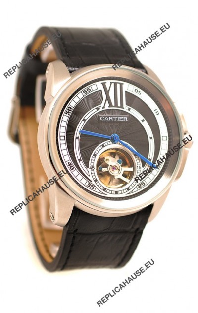 Calibre de Cartier Flying Tourbillon Japanese Replica Steel Watch 