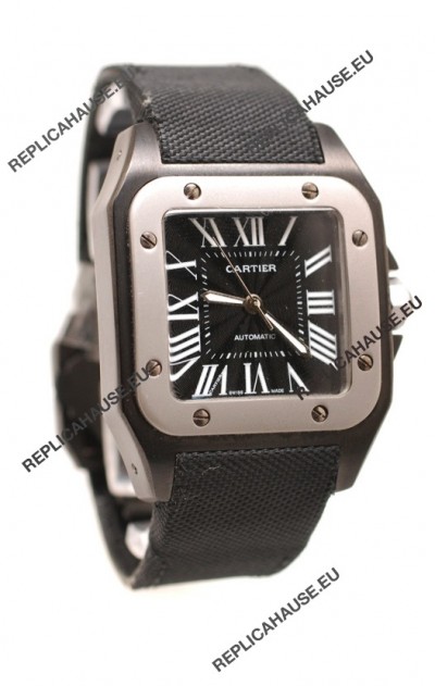 Cartier Santos 100 Swiss Replica Watch in Black Dial