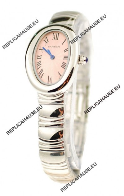 Cartier Baignoire Ladies Japanese Replica Watch in Pink Dial