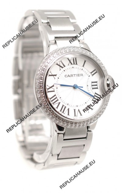 Ballon De Cartier Swiss Replica Mid Sized Watch in Diamond Bezel