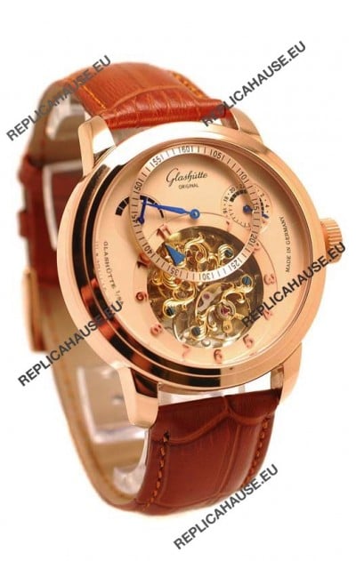 Glashutte Panaomatic Regulator Tourbillon Japanese Replica Pink Gold Watch