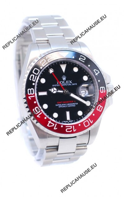 Rolex GMT Masters II 2011 Edition Swiss Replica Watch in Black & Red Cerarmic Bezel