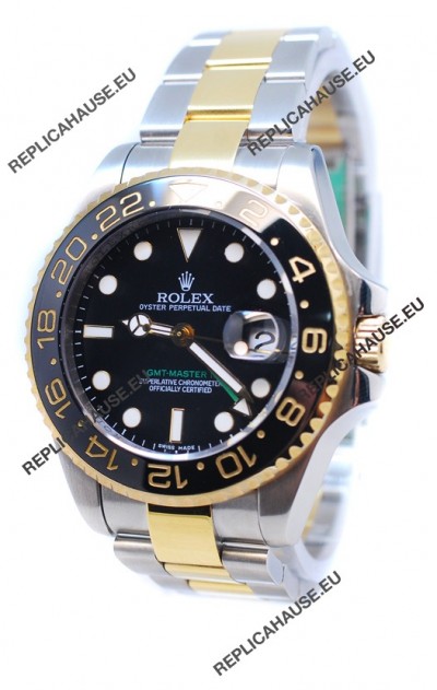 Rolex GMT Masters II 2011 Edition Swiss Replica Two Tone Watch in Black Cerarmic Bezel
