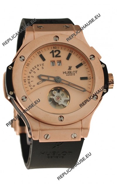 Hublot Big Bang Big Date Power Reserve Japanese Replica Tourbillon Watch in Pink Gold