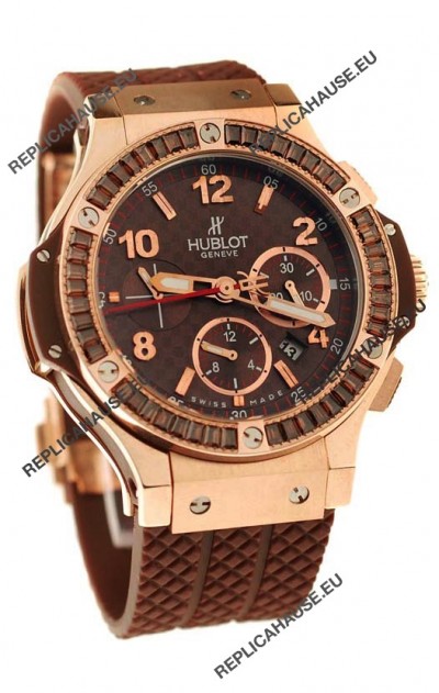 Hublot Big Bang Pink Gold Swiss Watch with Baguatte Diamonds