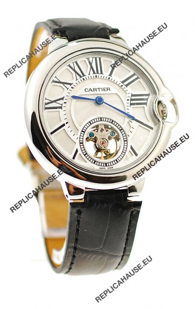 Ballon Bleu De Cartier flying Tourbillon Japanese Replica Steel Watch in White Dial
