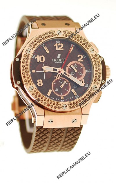 Hublot Big Bang 18K Pink Gold Casing Swiss Watch in Brown Dial