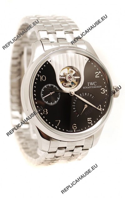 IWC Portuguese Tourbillon Mystere Replica Watch in Black Dial
