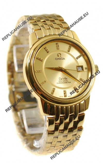 Omega Co-Axial Deville Japanese Gold Watch in Golden Dial