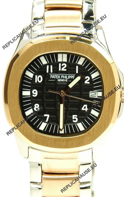 Patek Philippe Aquanaut Two Tone Ladies Gold Watch in Black Dial