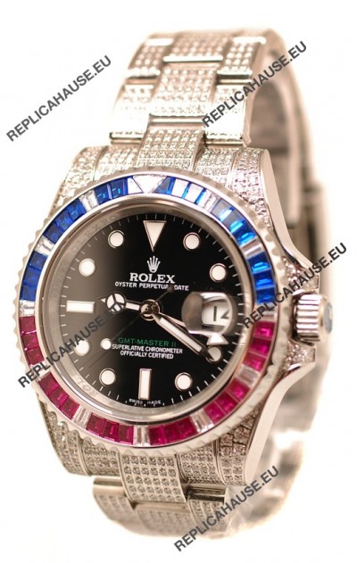 Rolex GMT Masters II 2011 Edition Swiss Replica Watch with Diamonds Casing and Bezel