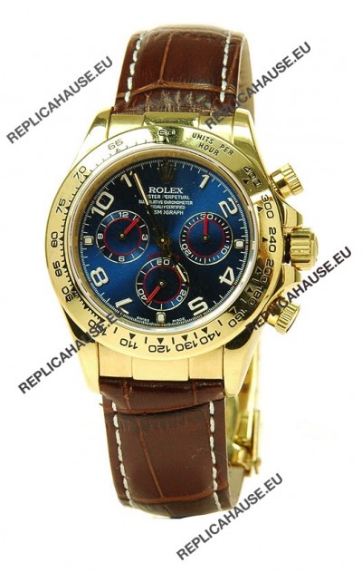 Rolex Daytona Cosmograph Swiss Replica Gold Plated Watch in Blue Dial