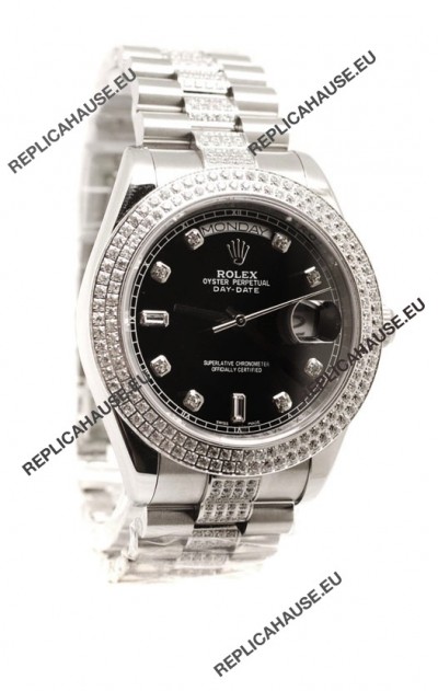 Rolex Day Date Silver Swiss Mens Watch