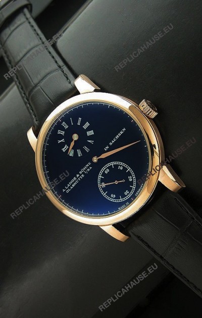 A.Lange & Sohne Cortes de Geneve Decorative Bridges Classic Replica Rose Gold Watch in Black Dial