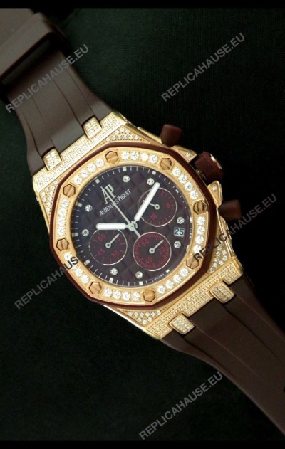 Audemars Piguet Royal Oak Ladies Alinghi Limited Edition Japanese Gold Watch in Maroon Dial