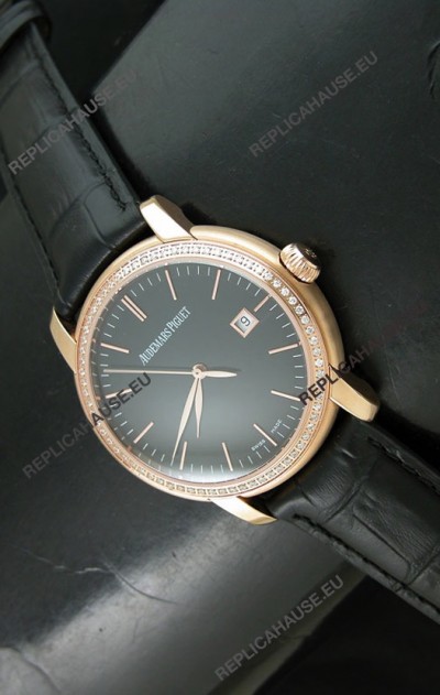 Audemars Piguet Jules Classic Swiss Automatic Rose Gold Watch in Black Dial