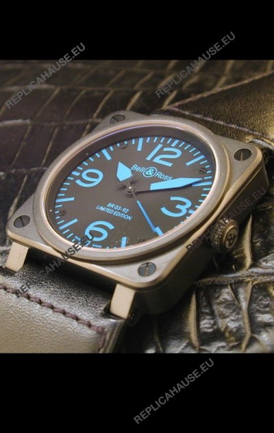 Bell and Ross BR01 92 Swiss Watch in PVD Casing and Blue Markers