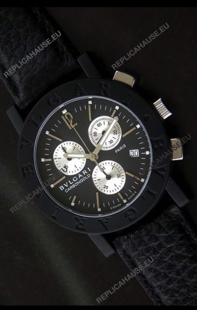 Bvlgari Carbongold Japanese Replica Quartz PVD Watch in Black Dial