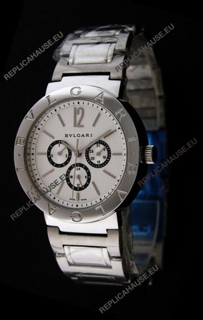 Bvlgari Diagono Japanese Replica Quartz Watch in White Dial