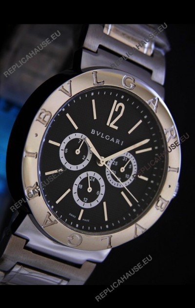 Bvlgari Diagono Japanese Replica Quartz Watch in Black Dial