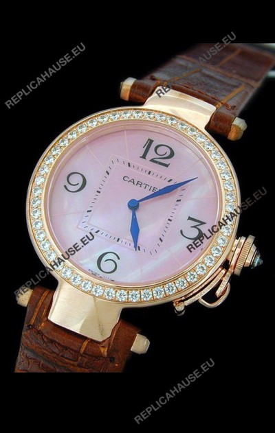 Cartier Pasha de Swiss Replica Automatic Watch in Pink Dial