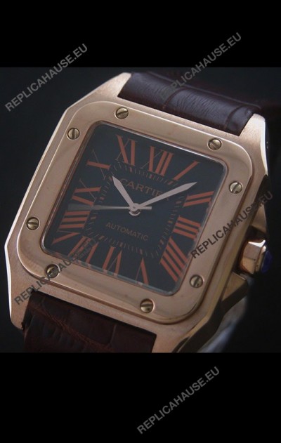 Cartier Santos 100 Swiss Replica Watch in Black Dial