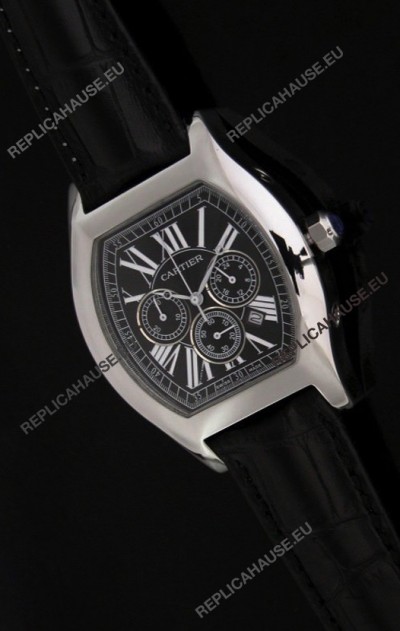 Cartier Tortue Japanese Replica Watch in Black Strap