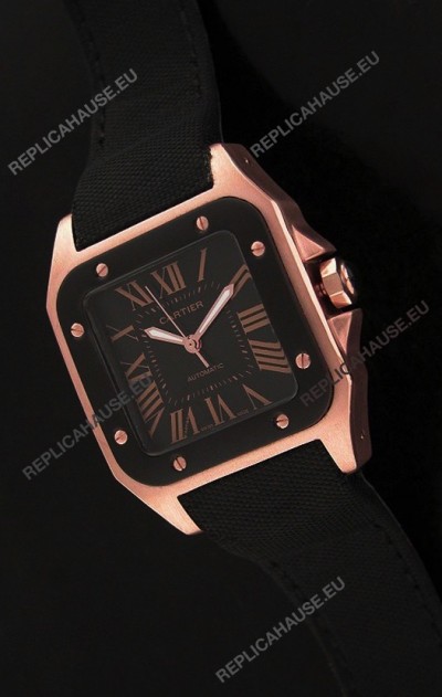 Cartier Santos Swiss Replica Watch in Black Dial