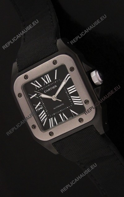 Cartier Santos Swiss Replica Titanium Bezel Watch