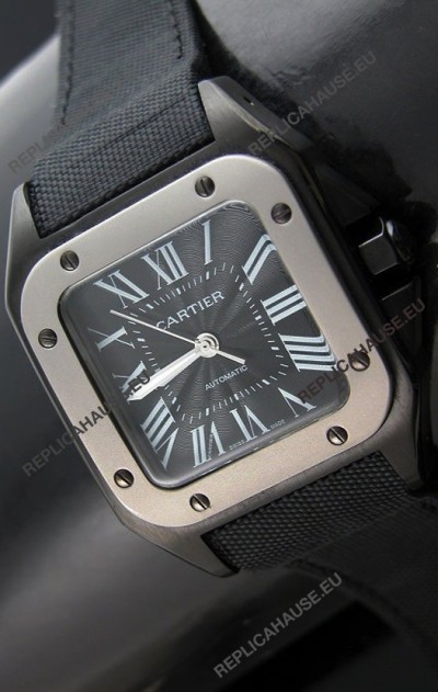 Cartier Santos 100 Japanese Replica Watch with Titanium Bezel