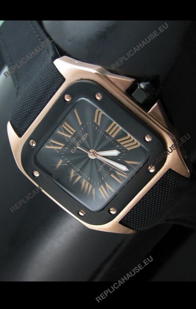 Cartier Santos 100 Japanese Replica Watch in Pink Gold