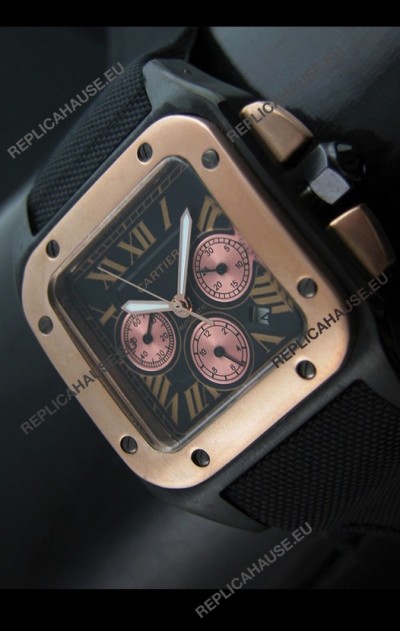 Cartier Santos 100 Japanese Replica Watch in Black Strap